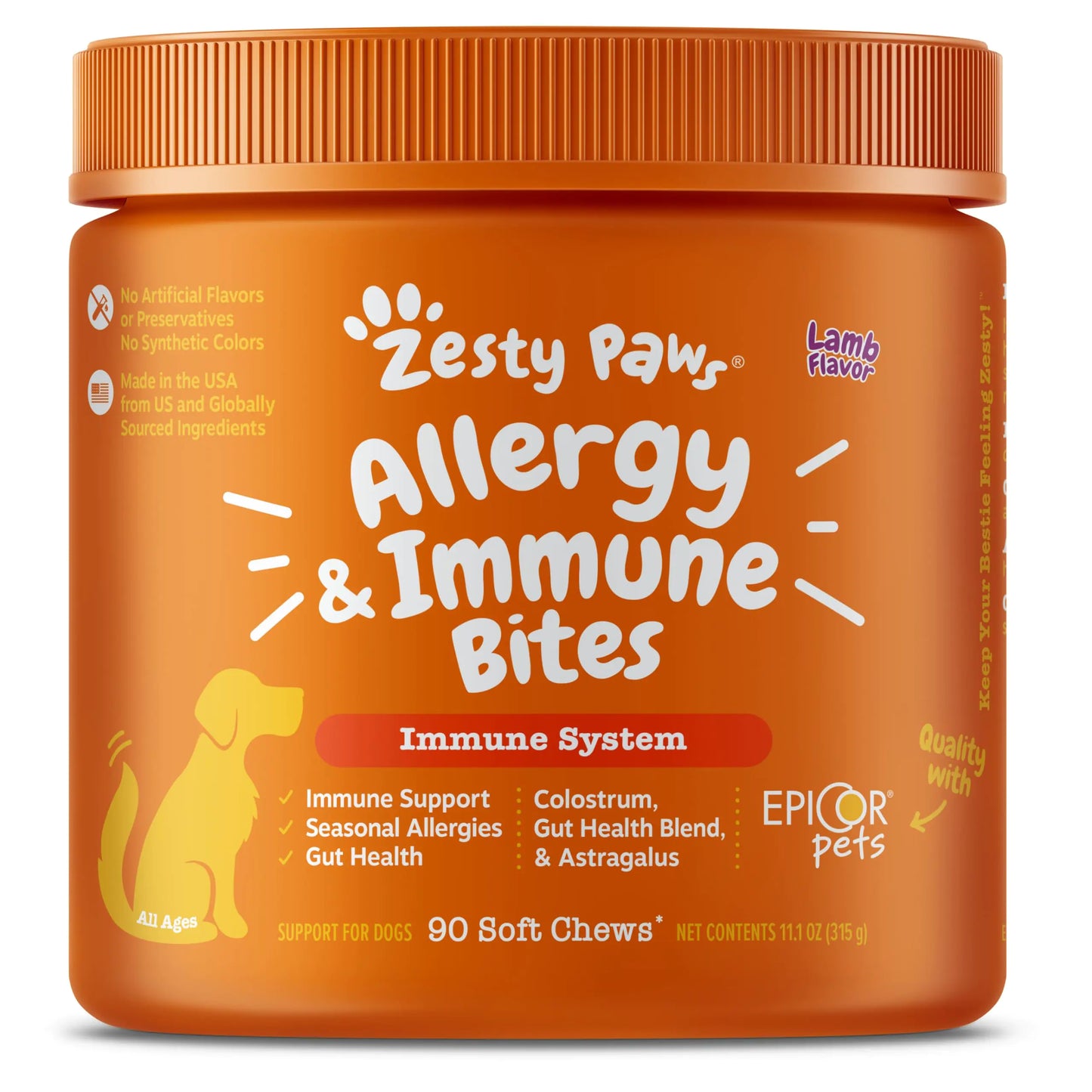 Zesty Paws Dog Allergy Relief- Dog Itching Skin Relief- Dog Probiotics for Itchy Skin and Itchy Ears- Dog Allergy Paw Relief- Dog Allergy Chews- Dog Itch Relief - Dog Skin Allergy Relief - Lamb - 90ct